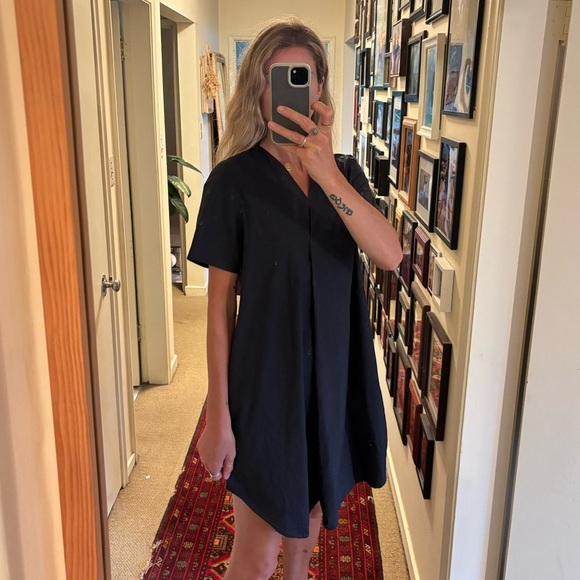 COS Black V-Neck Shirt Tunic Tencel Minimalist Dress with Pockets - Picture 15 of 16